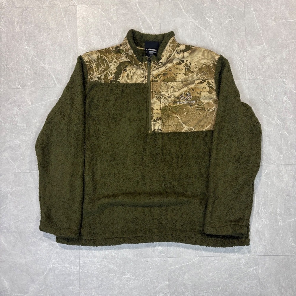 Realtree Mens Sherpa Fleece Quarter Zip Jacket Olive Camo FJ10029 XL